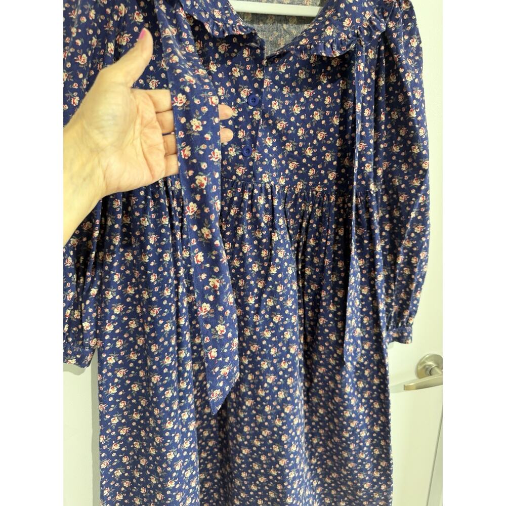 Laura Ashley Vintage bow ruffle collar prairie dress Cottage core Britain Sz-8 - Picture 14 of 15